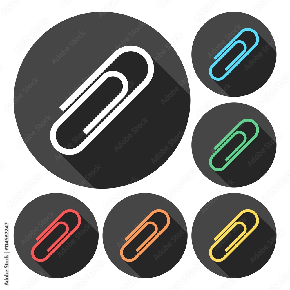 Vector paper clip icons set with long shadow