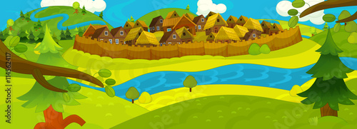 Cartoon scene - background for different usage - for game or book - old kind of village - illustration for children