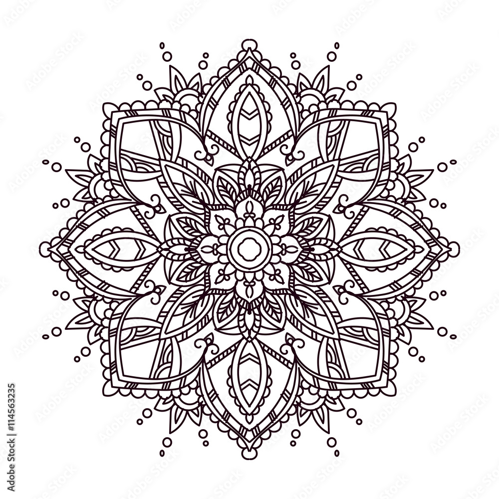 Mandala hand drawn vector illustration for coloring pages. Stock