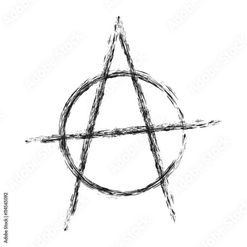 Silhouette anarchy symbol. Illustration rough brush, painted by hand. Isolated element. Abstract.