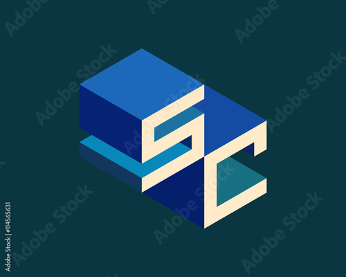 SC isometric 3D letter logo. three-dimensional stock vector alphabet font typography design.