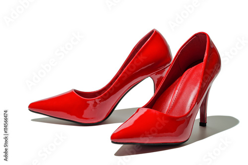 Female high heel leather shoe on white background