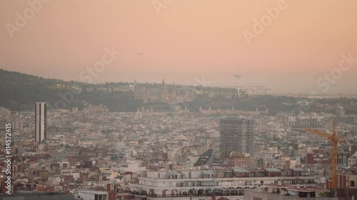 View on Skyline Barcelona, Spain at sunset photo