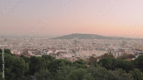 View on Skyline Barcelona, Spain at sunset photo