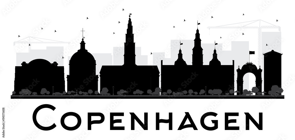 Fototapeta premium Copenhagen City skyline black and white silhouette.