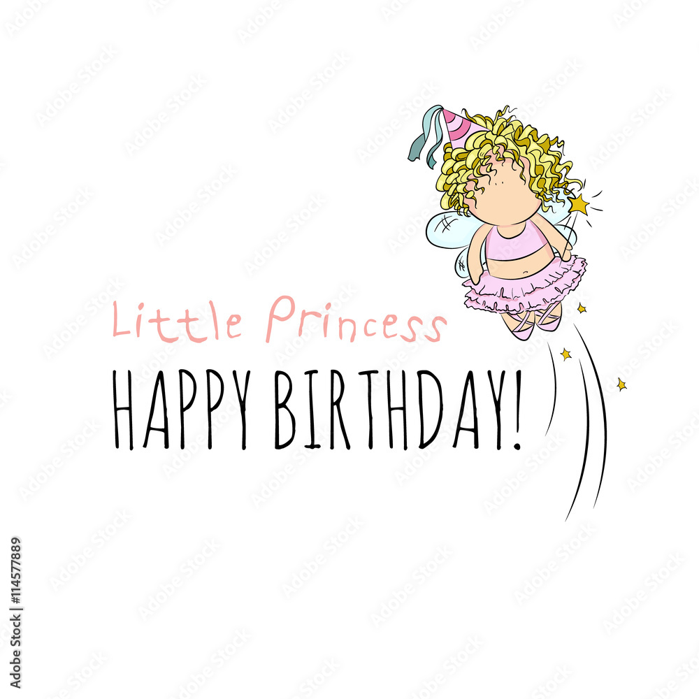 vector illustration of a fairy with magic stick. congratulations card.