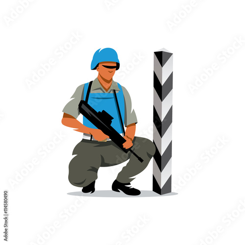 Vector Peacemaker in blue helmet Cartoon Illustration.