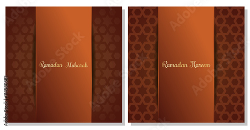 Set ornate background for the holy month of Ramadan. Ramadan Kareem lettering. Ramadan Mubarak lettering. Greeting card with traditional Arabic ornaments. Vector illustration