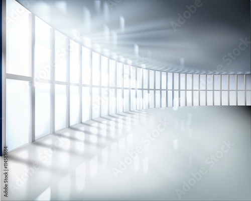 Office room with large window. Vector illustration.