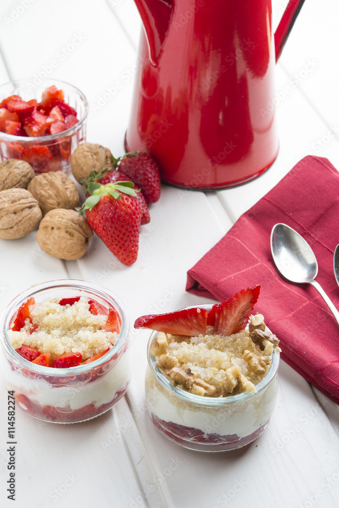 Dessert Healthy, quinoa, strawberry, nuts and yogurt. Dessert Healthy, quinoa, strawberry, nuts and yogurt.