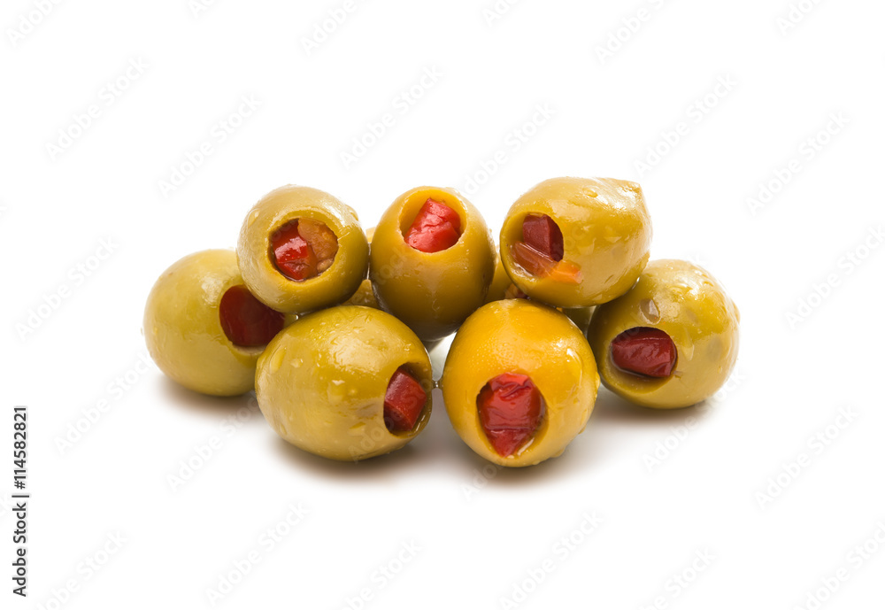 Green olives stuffed with red paprika Green olives stuffed with red paprika