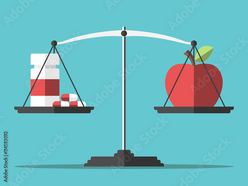 Pills, apple and balance