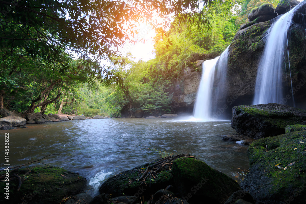 Haew Suwat Waterfall, the beautiful waterfall in rain forest at Khao Yai National Park, Thailand Haew Suwat Waterfall, the beautiful waterfall in rain forest at Khao Yai National Park, Thailand