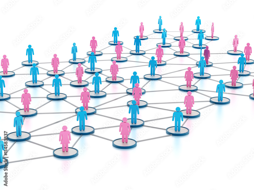 Man and woman silhouettes on green dots connected to each other. 3D illustration Man and woman silhouettes on green dots connected to each other. 3D illustration