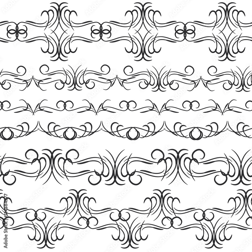 Vintage border design elements, black on white background.  Seamless pattern for frames and borders. Used pattern brushes included. Vector