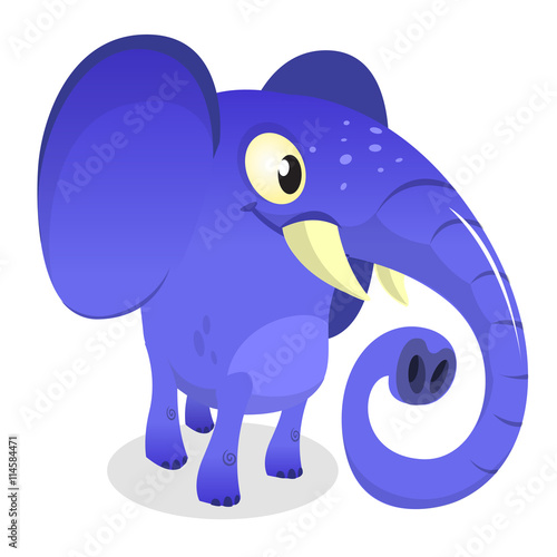 Cute little african elephant isolated on white. African safary elephant with tiny trunks. Zoo elephant character illustration