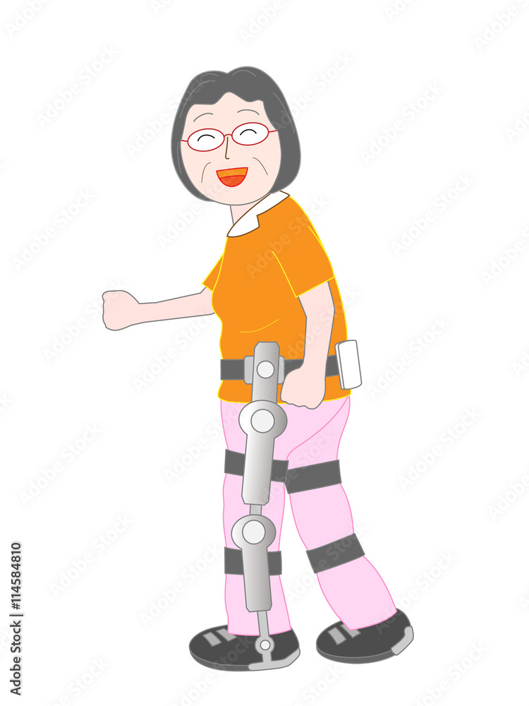 装着型介護ロボットを使って歩く高齢者