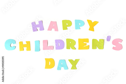 Happy children day text on white background - isolated