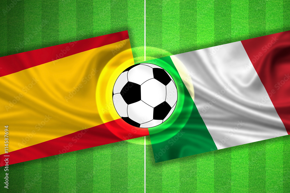 Fototapeta premium Spain - Italy - Soccer field with ball