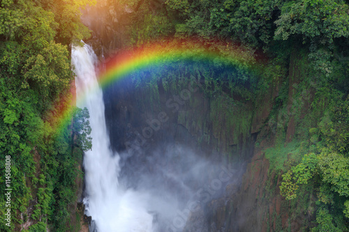Haew Narok Waterfall with rainbow after rain in Khao Yai National Park  Thailand