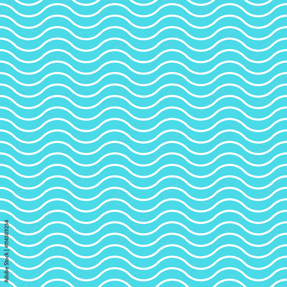 Wave background vector seamless pattern, blue and white wave lines