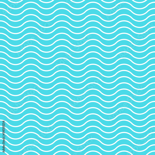Wave background vector seamless pattern, blue and white wave lines, abstract waved geometric effect backdrop texture illustration