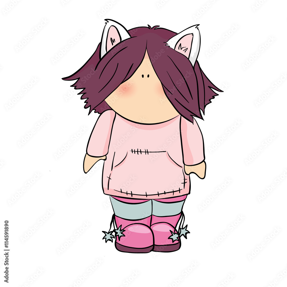 cute character with cats doodle illustration. cute character with cats doodle illustration.