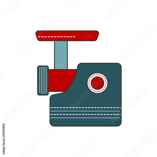 Simple and modern kitchen meat grinder icon. Flat filled line indoor kitchen appliances design. Kitchen equipment for mince meat. Cooking raw meat. Flat vector kitchen meat grinder