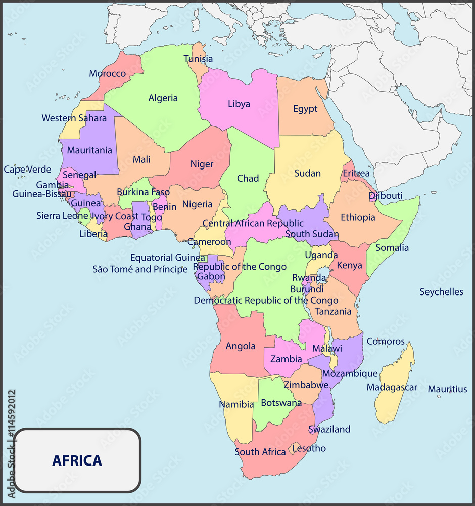 Map Of South Africa With Names Political Map Of Africa With Names Stock Vector | Adobe Stock