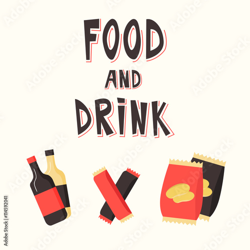 Fast food snacks and drink. Flat vector illustration. Vending machine