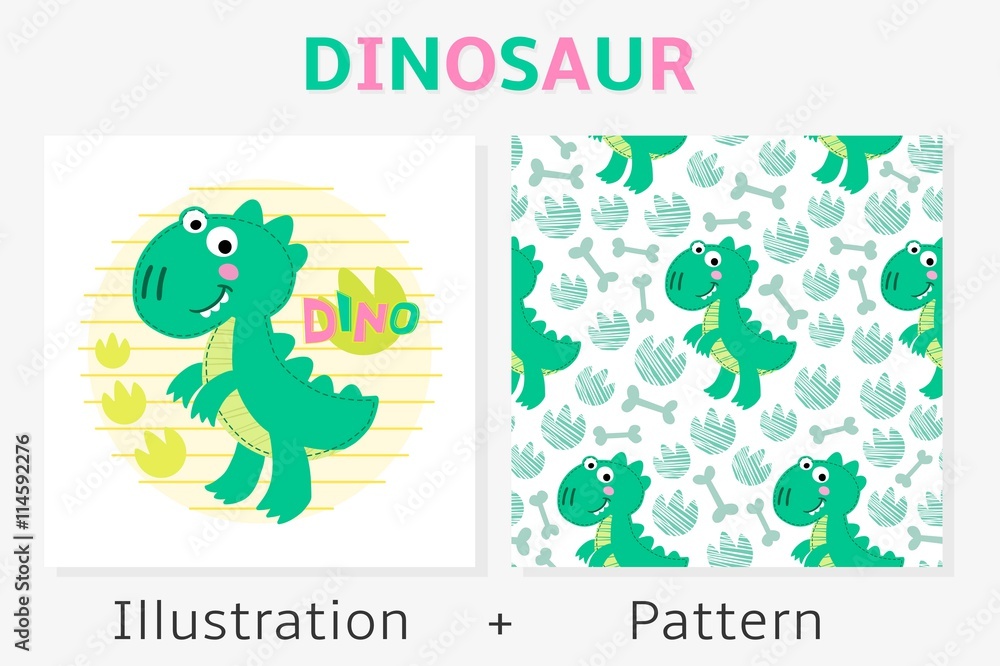 Dinosaur vector seamless pattern and illustration. Dinosaur vector seamless pattern and illustration.