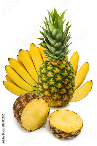 Isolated image of banana and pineapple close-up