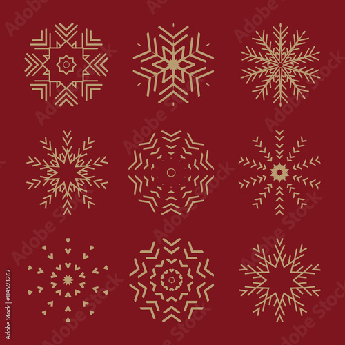Set of 9 vector abstract snowflakes