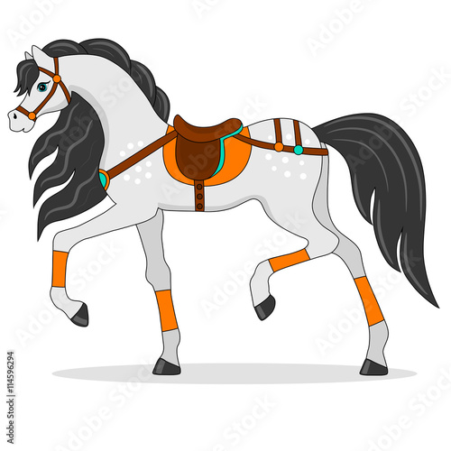 running horse in harness