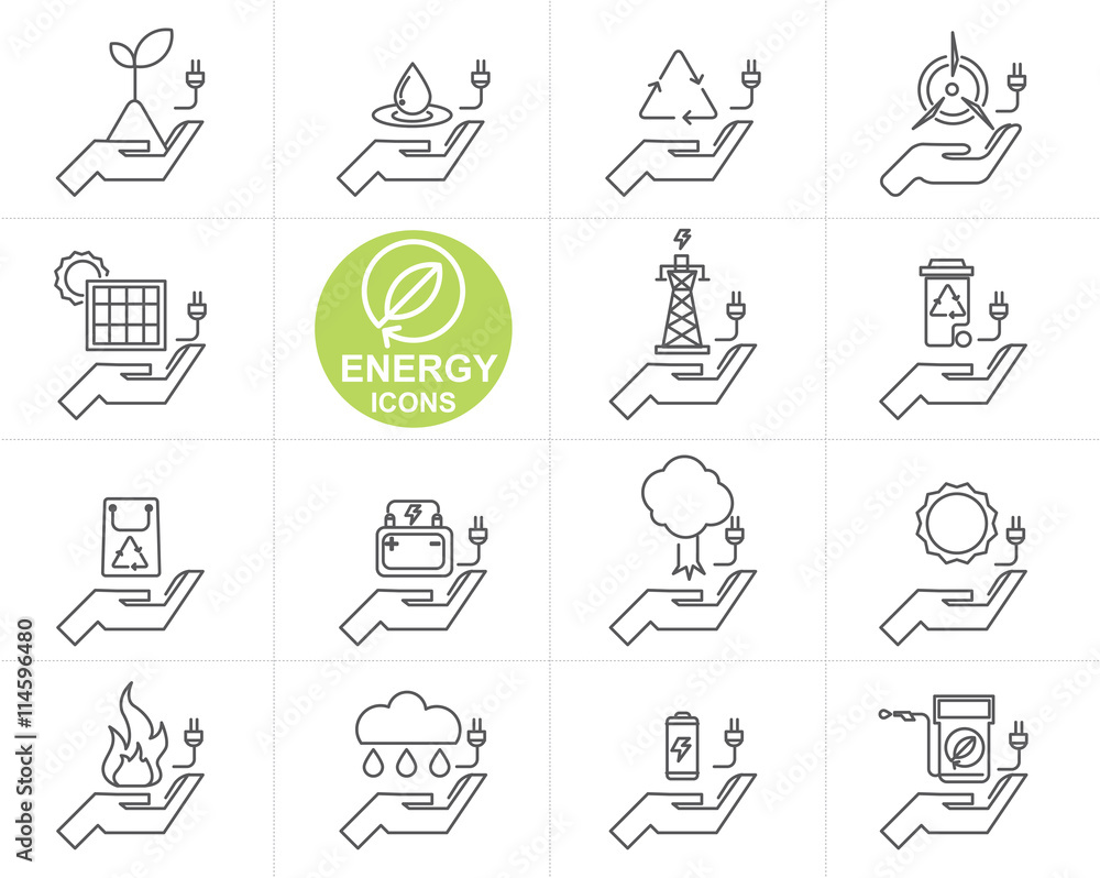 Vector Line ENERGY icon set design Vector Line ENERGY icon set design