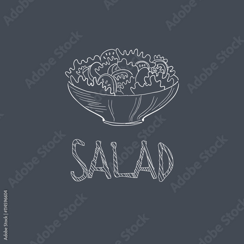 Salad Sketch Style Chalk On Blackboard Menu Item