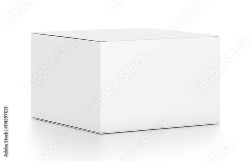 White horizontal rectangle blank box from side far angle. © Mockup Cake