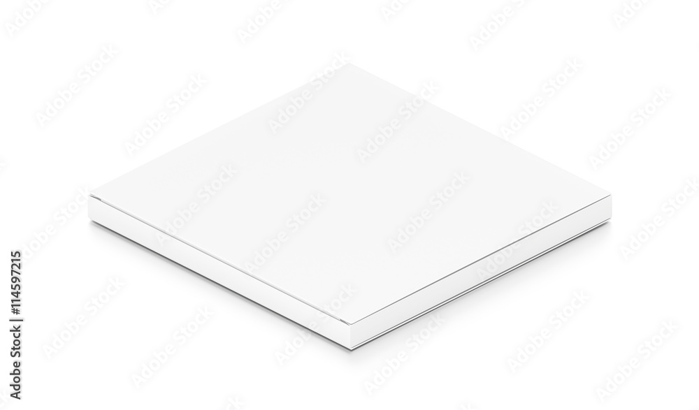 White thin flat horizontal rectangle blank box from isometric angle. White thin flat horizontal rectangle blank box from isometric angle.