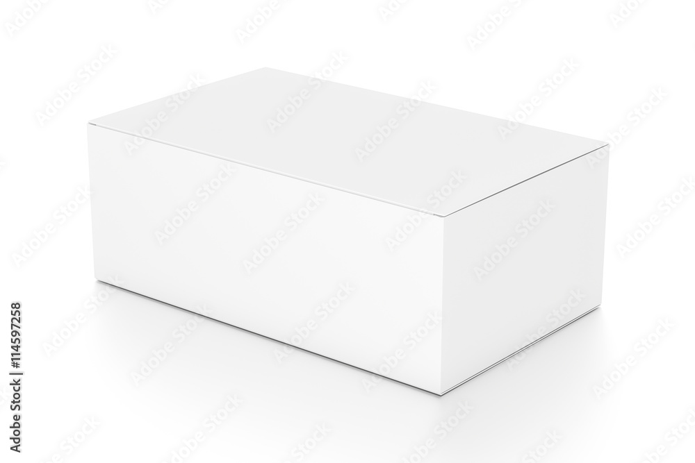 White wide horizontal rectangle blank box from top side angle. White wide horizontal rectangle blank box from top side angle.