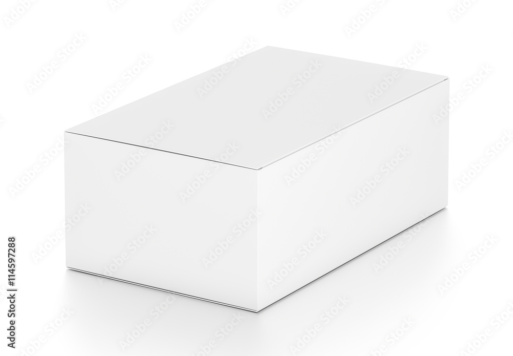 White wide horizontal rectangle blank box from side angle. White wide horizontal rectangle blank box from side angle.