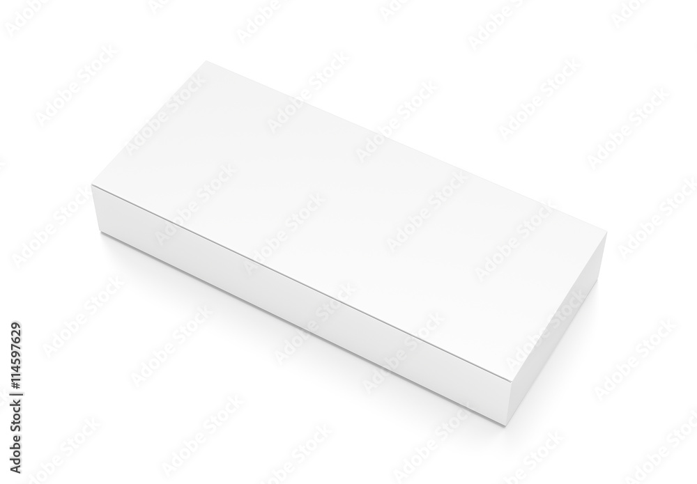White wide flat horizontal rectangle blank box from top side angle. White wide flat horizontal rectangle blank box from top side angle.