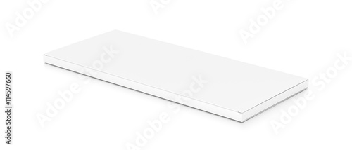 White wide thin flat horizontal rectangle blank box from top side angle.