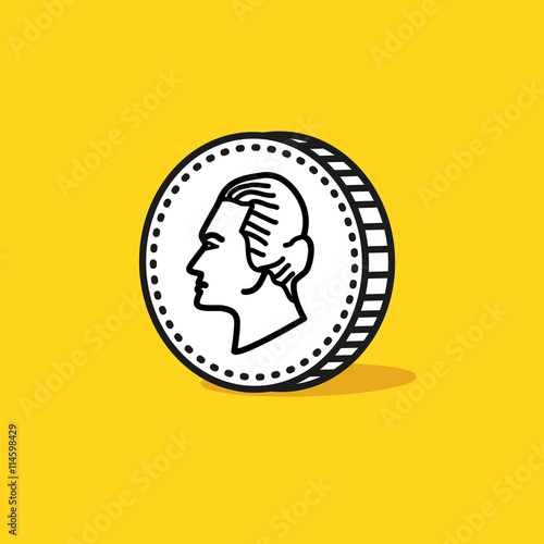 Antique portrait on a reverse of coin. Hand drawn style. Vector illustration.