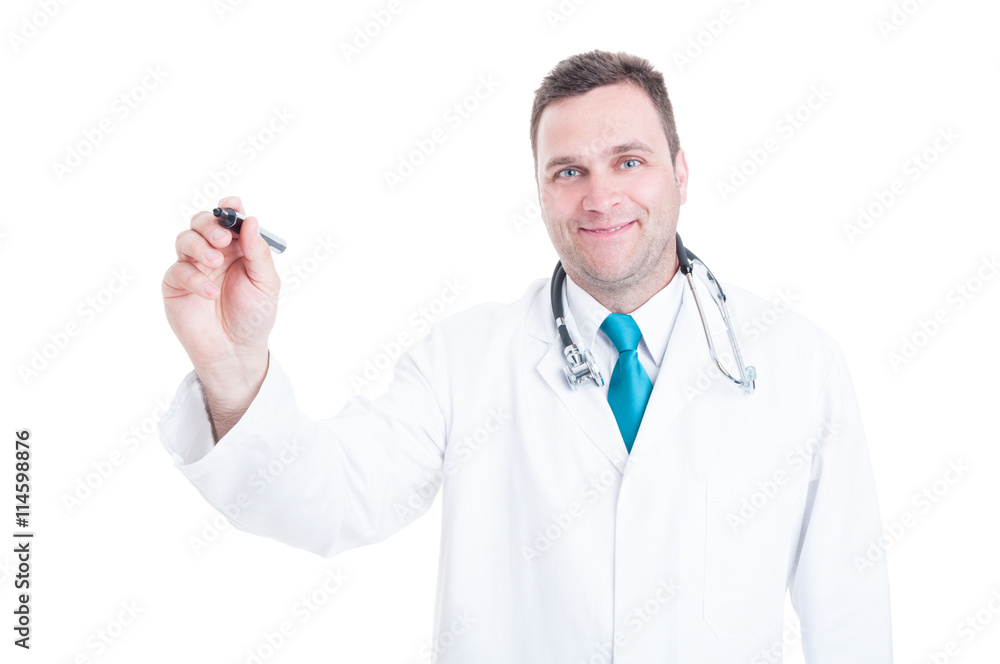Male medic writing on transparent screen copyspace Male medic writing on transparent screen copyspace