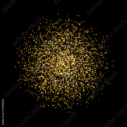 Vector golden glitter abstract background. Shiny glamorous gold sparkles on dark background.