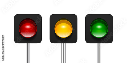 Vector single aspect traffic signals isolated on white background. Red, amber and green traffic lights icons for your design.