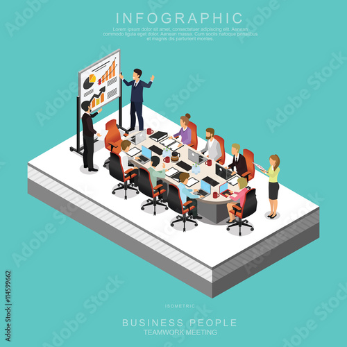 ISOMETRIC BUSINESS PEOPLE TEAMWORK MEETING in office, share idea