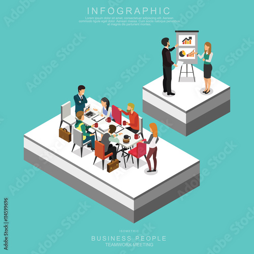 ISOMETRIC BUSINESS PEOPLE TEAMWORK MEETING in office, share idea