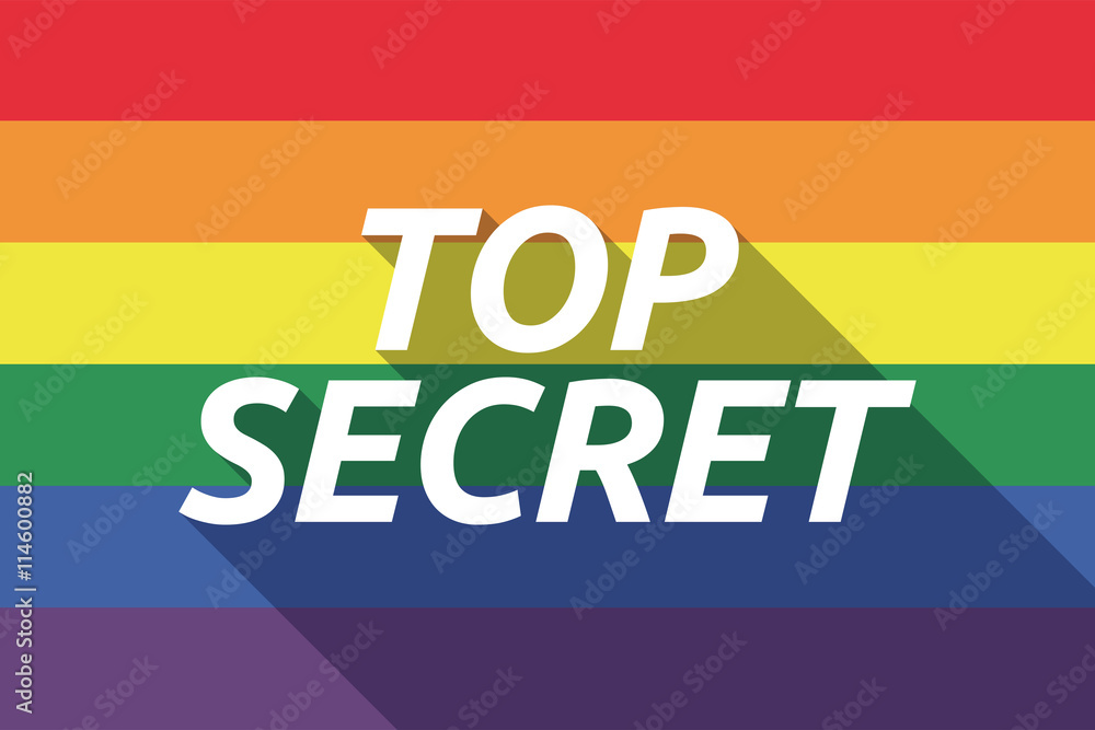 Vector long shadow Gay Pride flag with the text TOP SECRET Vector long shadow Gay Pride flag with the text TOP SECRET