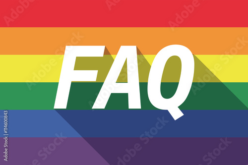 Vector long shadow Gay Pride flag with    the text FAQ